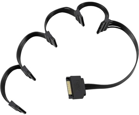 Cable SATA de Alimentación 1 a 5, Divisor de Energía SATA para SSD, HDD y Unidades Ópticas, Adaptador SATA de 15 Pines, Extensor de Alimentación SAT A para Hasta 5 Dispositivos, 18 AWG, Negro