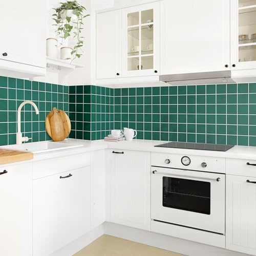 micasia Crédence de cuisine adhésive imperméable avec motif sans joint revêtement mural avec motif film rigide mat vert fond de hotte imitation carrelage 2092 (400x70cm)