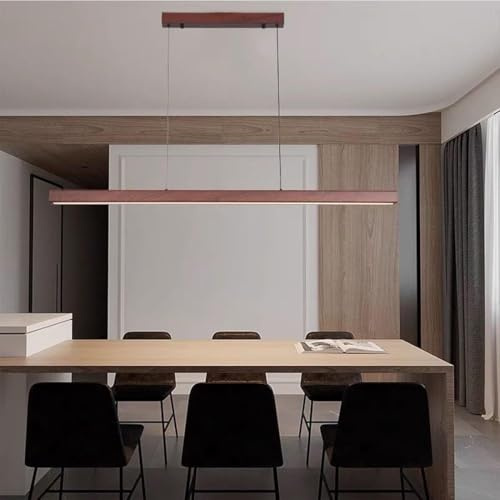 TAOEZXK LED Pendelleuchte Esszimmer Esstisch Holz Dimmbar mit Fernbedienung, Moderne Hängeleuchte Höhenverstellbar Linear Design für Wohnzimmer Büro Küche, 100cm, Holz-1