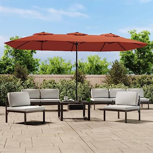Parasol Double Terracotta,449x265 cm,Tissu Polyester Résistant UV,Mât en Fer Thermolaqué,Mécanisme à Manivelle,Parasol de Jardin Extérieur et Parasol Terrasse,Pied de Parasol Inclus,Rouge Terre Cuite