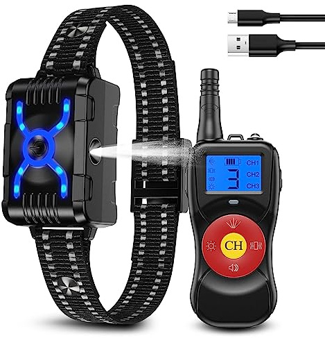 Collari anti abbaio per cani, collare antiabbaio con telecomando, collare per addestramento cani con sistema di addestramento per cani, vibrazioni, suono, luce, multi sistema di addestramento per cani