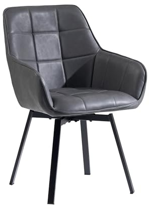 CLIPOP Samt Esszimmerstühle Drehbar 1er Set,Gepolstert Kunstleder Küchenstuhl mit Armlehne Polsterstuhl Bequem Sitz Drehstuhl für Esszimmer Wohnzimmer Büro (1 Stück, Kunstleder Grau)
