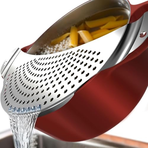 Abgiesshilfe für Töpfe, Nudelsieb Spätzlesieb, Nudelsieb Edelstahl bis 33cm, Flache Abgießhilfe Ideal für Pasta, Kartoffeln, Gemüse