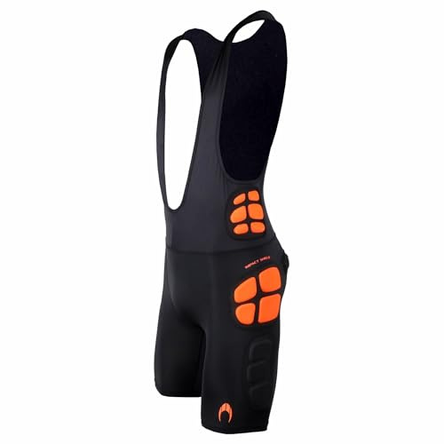 HO Soccer Pantalones Cortos de Portero con Tirantes GK Bib Impact Shield, Unisex Niños, Negro/Naranja, 14XS