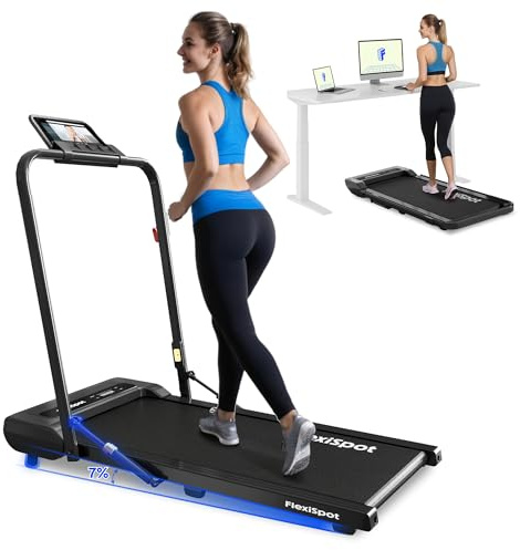 FlexiSpot Walking Pad Treadmill Under Desk Treadmill with Handle for Home Office, 1–10 km/h, 140 kg Load, LED Display, Remote Control, Non-Slip & Shock-Absorbing, Includes Lubricants, Blcak