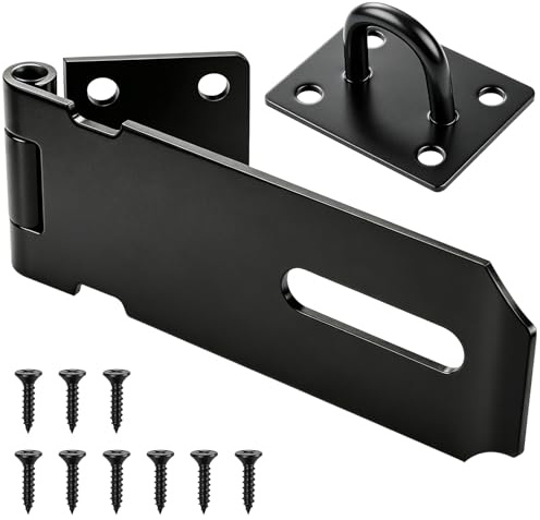 Moosswee 4 Inch Padlock Hasp Staple with Screws, 304 Stainless Steel Black | Rustproof Anti-Corrosion Hasp and Staple Heavy Duty, for Doors Bedroom Sheds Fence& Pets Cabinet Drawer indoor outdoor