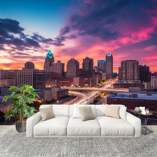 Fotomurales Decorativos Pared 3D Ciudad Arquitectura Vista Nocturna Papel tapiz Fotográfico Grande Extraíble 250X175 Cm PúRpura Papel Pintado Moderno de lujo, Murales Interiores, Mural Stickers