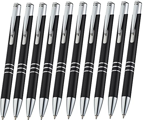 Libetui 10er Set Metall Kugelschreiber Schwarz – Druckkugelschreiber mit Großraummine, blauschreibend, nachfüllbar, elegante Kulis für Büro, Schule & Alltag