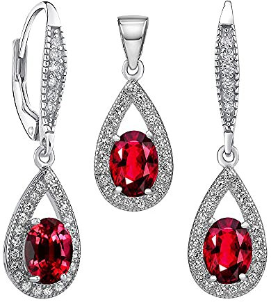 SILVEGO Damen Schmuck-Set aus 925 Sterling Silber mit synthetischem Rubin - Ohrringe und Anhänger