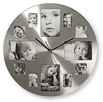 Nedis CLWA003PH40 Kreisförmige Wanduhr, Durchmesser von 40 cm, Photo Frame, Silber