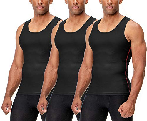 DEVOPS 3 Pack Men's Muscle dry Fit Compression Tank Top (2X-Large, Black/Black/Black)