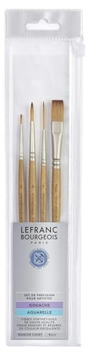 Lefranc Bourgeois 301253 Gouache Pinselset, 4 hochwertige Synthetikpinsel - Ein-Strichpinsel 10mm, Rundpinsel Nr. 4,Takelagepinsel Nr. 1, Rundpinsel Nr. 0