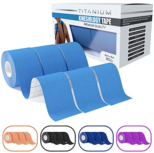 Titanium Sports Kinesiology Tape (3pack) - 5m Roll of Elastic Water Resistant Tape for Support & Muscle Recovery - Quality Sports Tape (Light Blue)