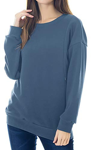 Smallshow Fleece Nursing Sweatshirt Långärmad amning Pullover Toppar XL Grey Blue