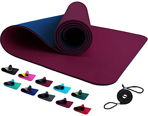 REFIT TPE Sportmatte Fitnessmatte 190 x 60 x 0,6 cm Aubergine Blau rutschfeste Gym Matte Mat für Yoga Fitness Pilates Gymnastik Sport Yogamatte Gymnastikmatte Turnmatte Bodenmatte Exercise Purple Blue