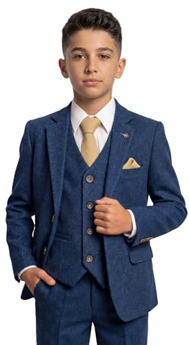 Cavani Mens’ Boys’ Slim Fit Tweed Suits Wool Blend Wedding Prom Formal Occasion Wear 3 or 6 Piece Set