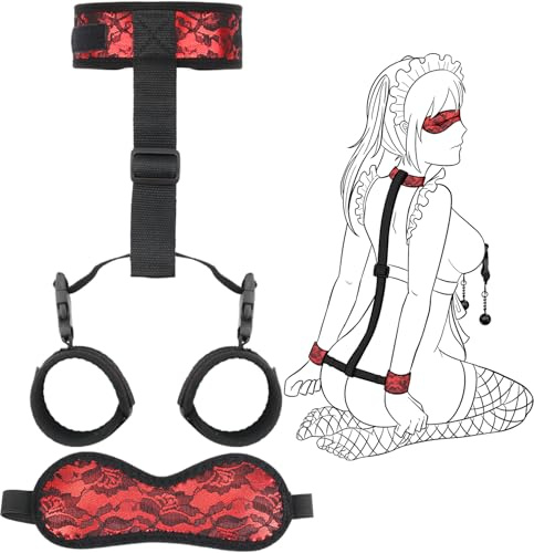 Origeros Sex Bondage BDSM Kit SM Sex Straps Set Einstellbar Halsband Handcuffs Blindfold Cosplay Couples Foreplay Handgelenk Bed Restraints Set Sexspielzeug für Paare Extrem