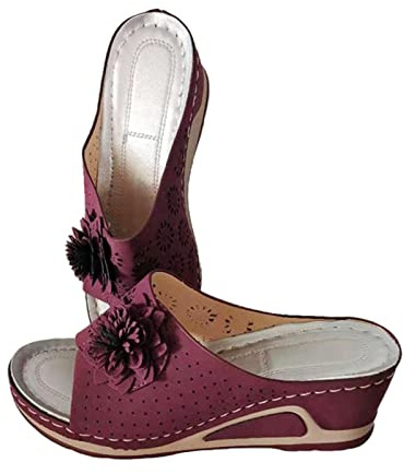 Valink Plattformssandaler för damer, flätade blommiga kilrutschkanor, sommar andningsbara ihåliga plus size-sandaler för kvinnor damer flickor