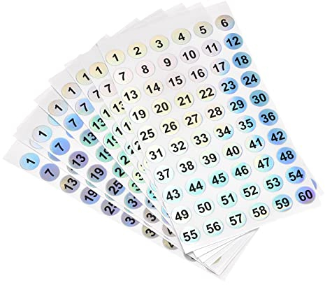 sourcing map 20 Blatt Zahlenaufkleber 1-60 runde Zahlenetiketten reflektierende Aufkleber