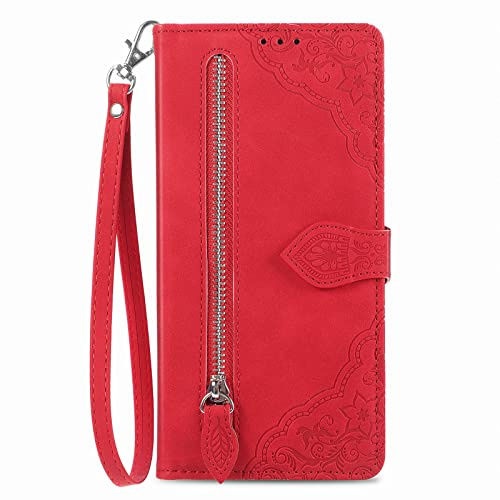 NEXCURIO Handyhülle für Apple iPhone 13 Mini Hülle Klappbar mit Kartenfäch Ständer Klapphülle Schutzhülle Leder Wallet Flip Case Cover Tasche Handytasche Stoßfeste - Rot