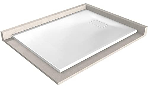 Bernstein Duschtasse 80x100 cm Weiß matt GT-Serie aus SMC, Flache Duschwanne 2,6 cm, Rechteckiges Duschbecken in Steinoptik