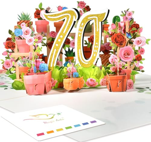 3D Pop-Up Karte 70. Geburtstag oder 70. Hochzeitstag – Elegante Rosenkarte für Jubiläum, Hochzeit, Geburtstagsfeier, für Eltern, Großeltern, Partner, Freund – Hochwertige Blumenkarte mit Rosenwreath