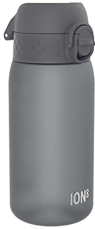 ion8 Kinder Trinkflasche, 350ml, Auslaufsicher, Einhandöffnung, Sichere Verriegelung, Spülmaschinenfest, BPA-frei, Tragegriff, Klappdeckel, Leicht zu Reinigen, Klimaneutral, Grau