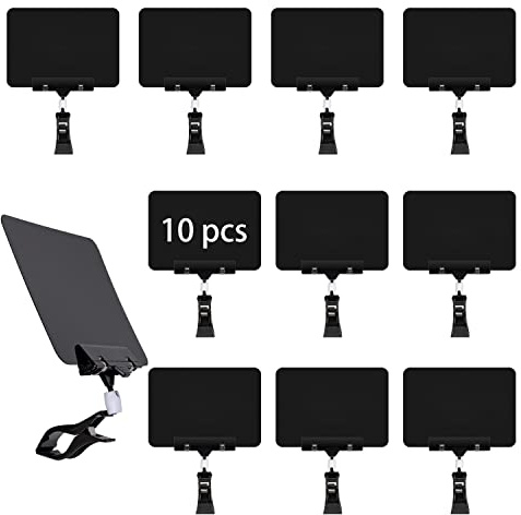 Ayuanb 10 Pack Mini Plastic Chalkboard Sign with Clip, Double Head Rotating Display Price Tags Merchandise Sign Clip Holder for Business Retail Food Clothing Rack Shelf Basket Sign Display (Black)