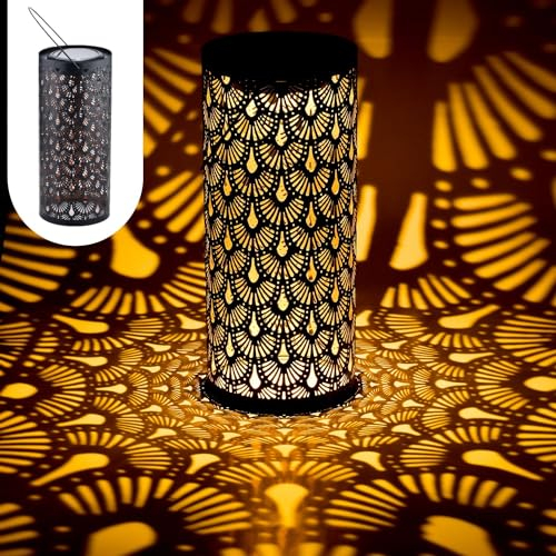Marrakech Farol solar para exteriores con asa de metal, 30 cm, grande, estilo oriental, para exteriores, color negro, IP65, resistente al agua, como decoración de jardín