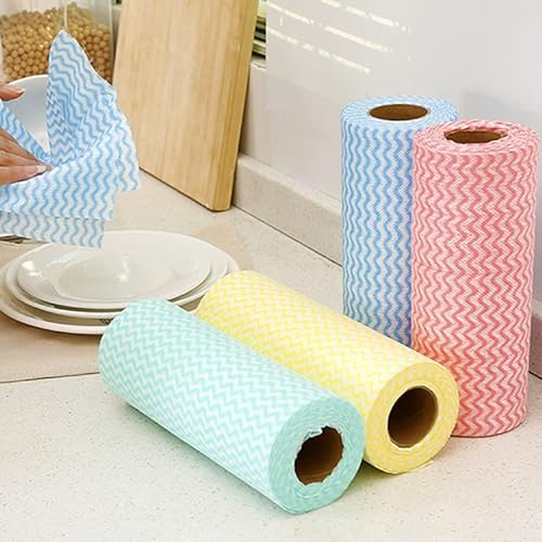 HUFFA 50 Pcs/Rolls Disposable Reusable Kitchen Rolls Non-Woven Kitchen Cloth Rolls Cleaning Rags Scouring Pads Dish Towels (Color : Orange)