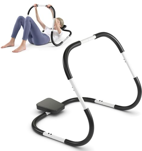 GOPLUS Bauchmuskeltrainer, AB Roller Bauchtrainer mit gepolsterter Kopfstütze, Sit Up Trainingsgerät tragbar aus Stahl, Fitnessgerät für Zuhause, Fitnessstudio & Büro, 73 x 73 x 64 cm, Weiß