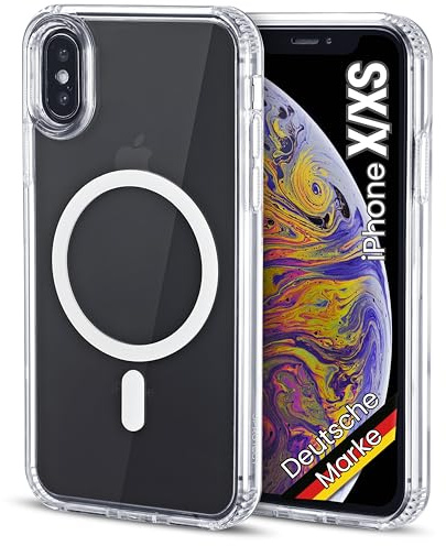 JProtect für iPhone X/XS / 10 Hülle für Magsafe (TOP Schutz & Magnetkraft) Magnetische Handyhülle Transparent für iPhone X/XS - Hülle Magnet für MagSafe Zubehör Case Stoßfest