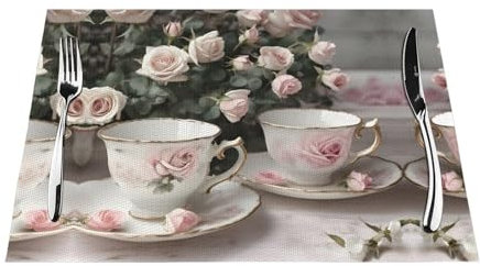 Set di 6 tovagliette da tè con rose romantiche con stampa shabby chic, decorazioni per Halloween, decorazioni per la tavola di Natale, confezione da 6
