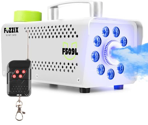 Fuzzix F509LW Party Smoke Fog Machine with Built-in Colour LED Lights, Wireless Remote Control – Perfect for Home Parties, Small DJ Gigs, Disco Events & Halloween Effects, 500W, White