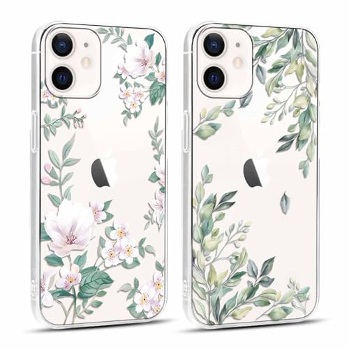 Yoedge 2 Stück Durchsichtig HandyHülle für iPhone 12 Mini Hülle Blumen 5,4, Transparent Silikon Handy Hülle für iPhone 12 Mini Case 3D Muster Aesthetic Mädchen Frauen Geschenk Schutzhülle Cover