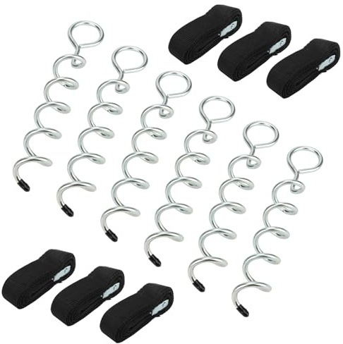 MUKCHAP 6er 31cm Bodenanker Trampolin Erdanker Trampolin Set, 2.3m Spanngurten mit Haken, Verzinktes Bodenanker Erdanker für Trampolin, Schuppen, Schaukeln, Zelte