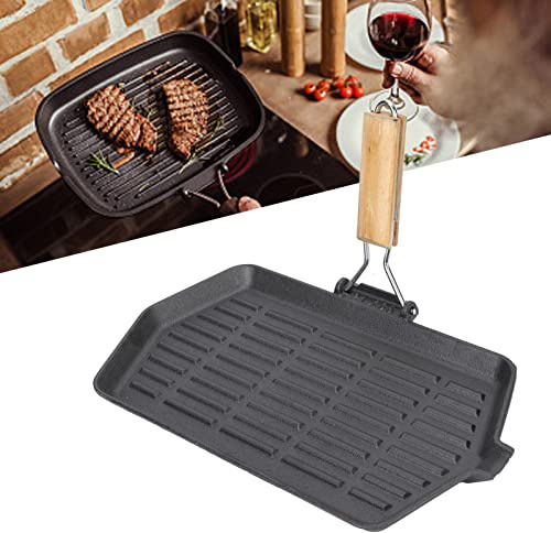 Topyond 21x35 Poêle à Griller Poêles En Fonte Poêle à Frire Ustensiles De Cuisine Domestiques Comal Pliant En Fonte Antiadhésif Même Chauffage Poêle à Steak Avec Manche En Bois