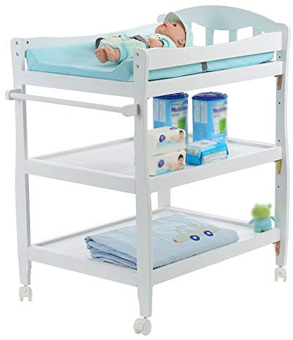 MObyat Baby Wickeltisch,Wickeltisch für Kinder, Wickeltisch für Kleinkinder, Massivholz mit Polster, Badepflegestation für Neugeborene, Kommode für Zuhause, weiße Wickelstation