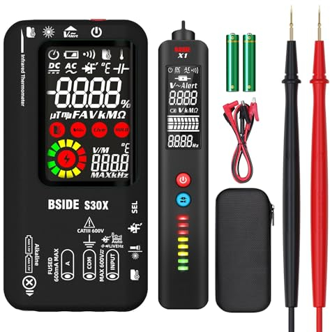 BSIDE S30X+X1 Smart Multimeter and Non Contact Voltage Detector Pen, Electrician Combo Kit Electronic LED Automotive Multimeter Set with Alligator Clip