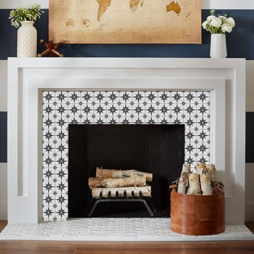 Starry Tile Stickers - Fireplace - Waterproof & Removable - Peel and Stick - Backsplash Tile Stickers (Grey Starry 4X4)
