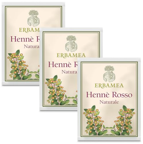 3x Erbamea - Hennè NATURALE ROSSO - Busta da 100 gr - Polvere 100% da foglie di Lawsonia inermis - Pacchetto da 3 buste da 100 gr l'una - + in OMAGGIO 2 Tisane Funzionali Viropa