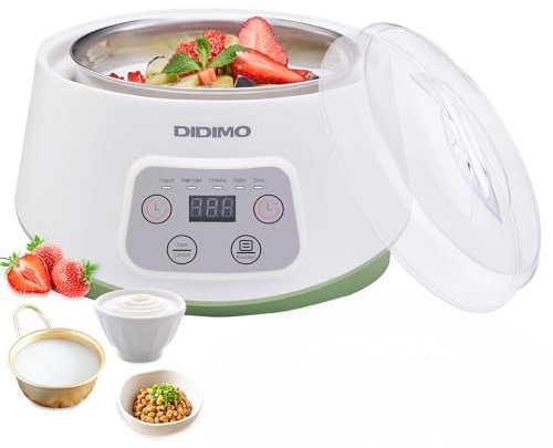 Yogurt Maker, Greek Yogurt Maker with Timer Control and Strainer, Yogurt Maker Machine with Stainless Steel Liner, Electric Portable Yogurt Maker for Yogurt, Greek Yogurt, Cheese, Natto (White)