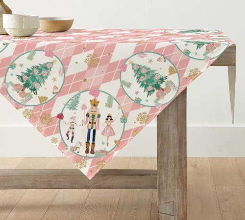 Artoid Mode Rosa Diamant Plaid Nussknacker Weihnachten Tischdecke, Tischwäsche Winter Küche Tisch Dekoration Drinnen Urlaub Party Dekor 100x100 cm