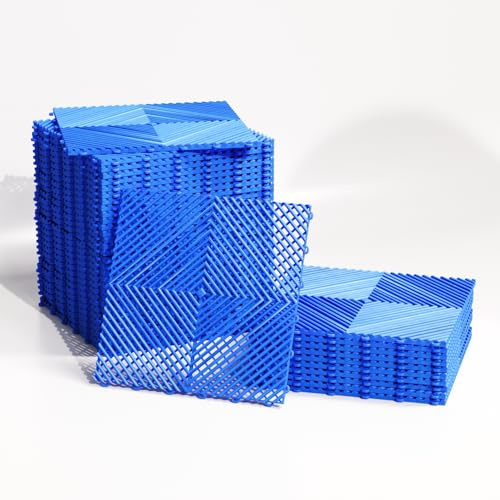 MISTER TILE Lot de 25 Dalles Garage PVC Clipsable 40x40x1,8 cm Bleu (4 m²) Dalle Clipsable Ajourée Résistante Antidérapante et Drainante Revêtements de Sol Extérieur Intérieur pour Terrasse Spa Jardin