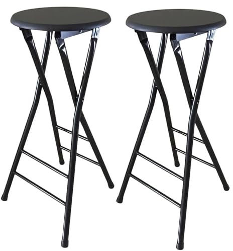 WUUKEPSG Sgabello da Bar Pieghevole Portatile, 24″/28″/32″ Sgabello Alto Pieghevole Senza Schienale Rotondo con Capacità Di 330 Libbre/2 Pcs/32Inch(80Cm)