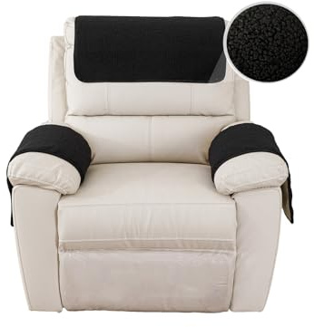GYHH Armlehnenschoner Für Sessel Mit Tasche, Sesselschoner Sesselauflage, Sesselbezug Für Fernsehsessel, Lambswool Fleece rutschfest Möbelschutz Für Sofa, Stuhl (Black,1 Sitzer)