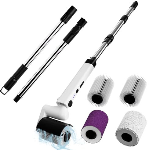 Limpiador eléctrico giratorio mejorado con mango ajustable y 8 cabezales reemplazables, cepillo de limpieza impermeable IPX7 para limpiar baño, ducha, bañera, suelo