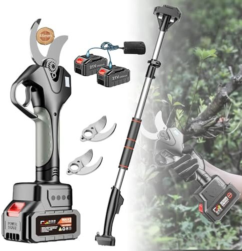 KYZTMHC Forbici elettriche da potatura, Forbici elettriche telescopiche da potatura, Forbici elettriche da potatura da 45 mm con Asta da 2,1 m, per Giardini, Rami(2battery)