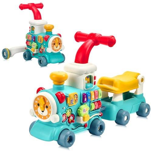 5 in 1 Baby Lauflernhilfe, Lauflernwagen mit Montessori Spielzeug und Musik, Lauflernwagen Einstellbare Geschwindigkeit, Gehfrei Baby ab 6 Monaten, Geschenk für Jungen und Mädchen, Blau