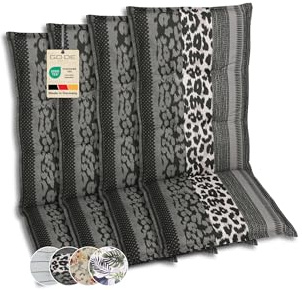 GO-DE Textil Bequeme und attraktive Polsterauflagen für Hochlehner-Gartenstühle (4er-Set, Leopard anthrazit, Hochlehner)